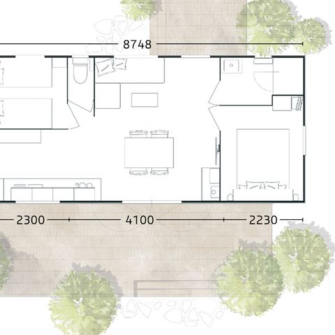 Stacaravan 6 personen - Premium stacaravan 33 m² (2 slaapkamers) + terras, 4/6 personen