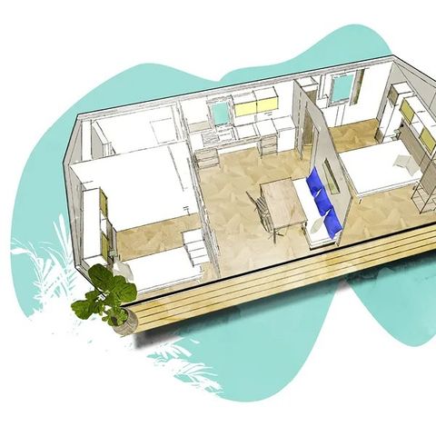 Stacaravan 6 personen - PMR Premium 31m² (2 kamers) + Terras