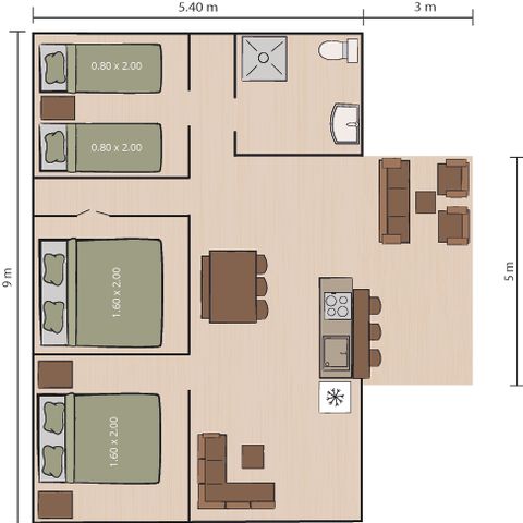 Safaritent 5 personen - Valkanela - Safaritent Bella Lodge + sanitair + airco (6P)