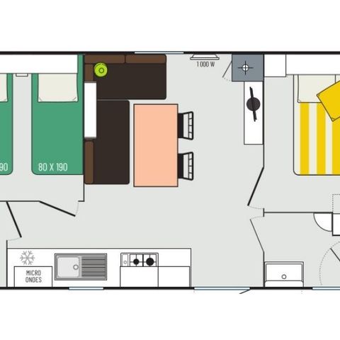 Stacaravan 7 personen - Stacaravan Evasion+ 7 personen 2 kamers 28m² - stacaravan