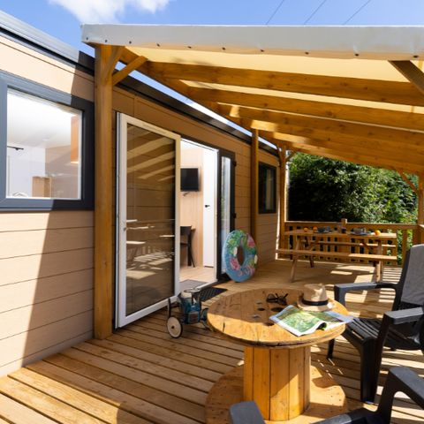 Stacaravan 6 personen - Bungalow Sapin - 32m² met halfoverdekt houten terras