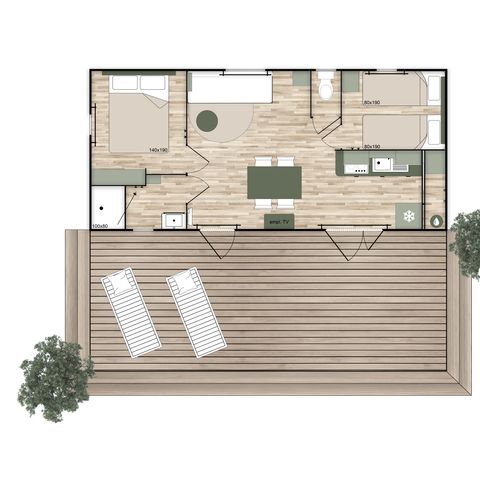 Stacaravan 5 personen - PHOENIX 2-slaapkamer stacaravan met airconditioning (33m²)