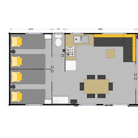 Stacaravan 6 personen - 3-slaapkamer stacaravan ROMARIN (31m²) met airconditioning