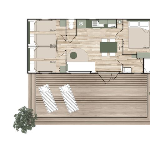 Stacaravan 6 personen - Stacaravan Vanilla met 3 slaapkamers en airconditioning