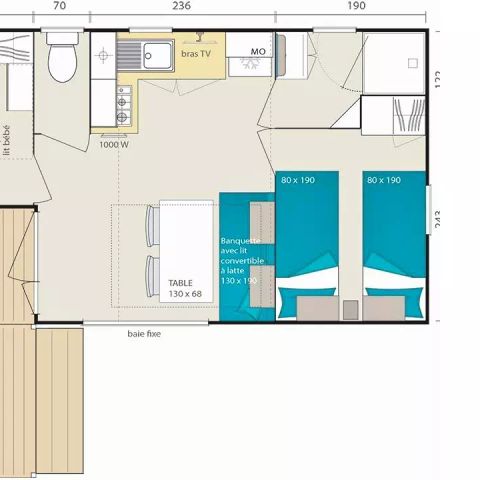 Stacaravan 4 personen - Gezellige stacaravan 3 kamers 4 personen Airconditioning + TV