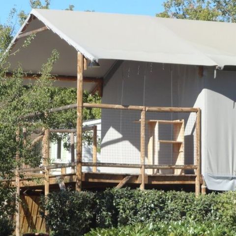 Safaritent 4 personen - Cabane Lodge sur pilotis Confort 24m² (2 kamers) - 10m² overdekt terras