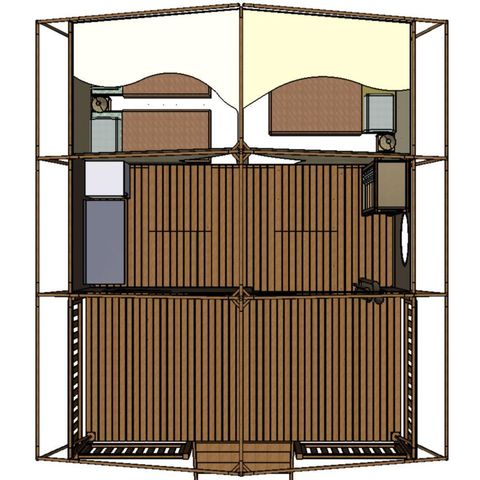 Safaritent 5 personen - Canvas bungalow CANADA 2 slaapkamers + overdekt terras