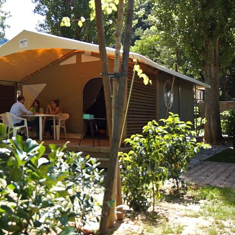 Safaritent 5 personen - Canvas bungalow CANADA 2 slaapkamers + overdekt terras