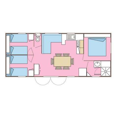Stacaravan 6 personen - Résidence LOUISIANE Comfort 3 slaapkamers + Half overdekt terras + TV