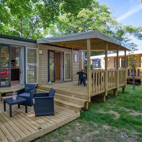 Stacaravan 4 personen - Grand Large - 2 slaapkamers - 30 m2 (+Zeer groot 22,5 m2 halfoverdekt terras)