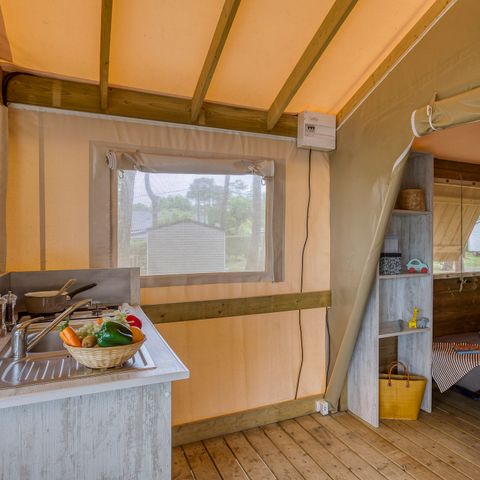 Tent van canvas en hout 4 personen - Lodge Comfort 2 kamers