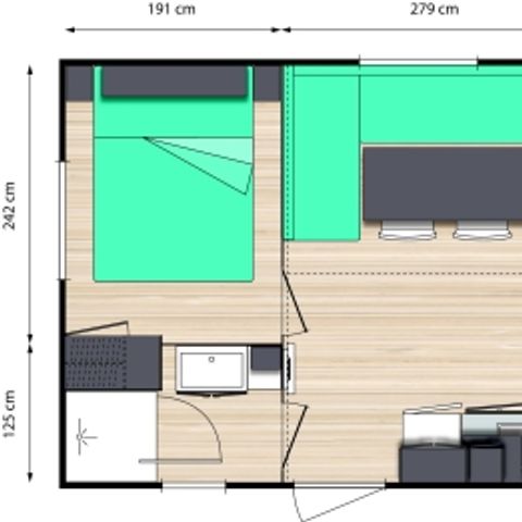 Stacaravan 6 personen - Stacaravan Confort 29m² 3 kamers + overdekt terras - zonder tv - zonder airco 6 pers