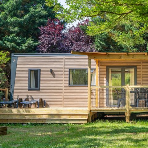 Stacaravan 6 personen - COTTAGE Premium SPA privé 35m² 3 kamers + TV + Afwasmachine + airconditioning + plancha + XL terras