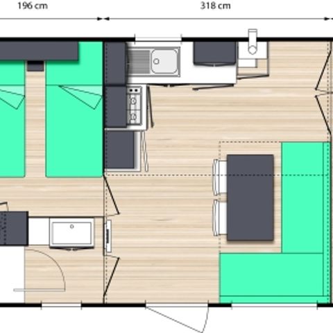 Stacaravan 4 personen - Le CHENE Dimanche ( 2 slaapkamers)Groot terras+ TV