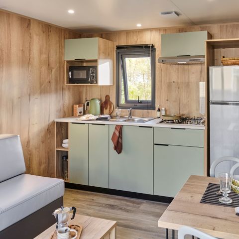 Stacaravan 4 personen - Ecrin Vert Premium 32m² (2bed-4bad)+2SDB +semi-overdekt terras 17m² + LV + CLI