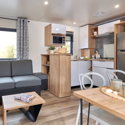 Stacaravan 6 personen -  Ecrin Vert Premium 36,8m²(3bed-6pers)+2SDB+ 20m² halfoverdekt terras + LV + C
