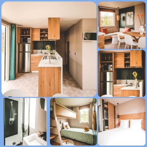 Stacaravan 8 personen - Mobilhome Premium 30-40m² - 3 kamers + TV + Overdekt terras & Bedlinnenpakket aanwezig 6/8 pers