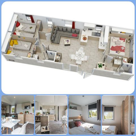 Stacaravan 8 personen - Mobilhome Premium 30-40m² - 3 kamers + TV + Overdekt terras & Bedlinnenpakket aanwezig 6/8 pers