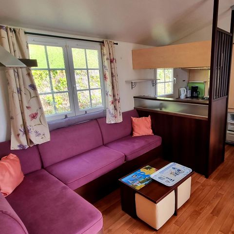 Stacaravan 6 personen - Premium 22-28m² - 2 kamers + TV + Overdekt terras & Bedlinnenpakket aanwezig