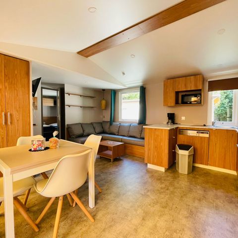 Stacaravan 8 personen - Mobilhome Premium 30-40m² - 3 kamers + TV + Overdekt terras & Bedlinnenpakket aanwezig* 6/8 pers