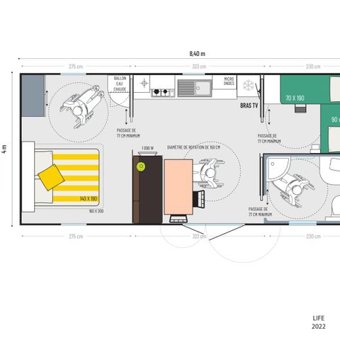 Stacaravan 4 personen - Stacaravan 30m² (2 kamers) + groot halfoverdekt terras 15m2 - PRM toegang
