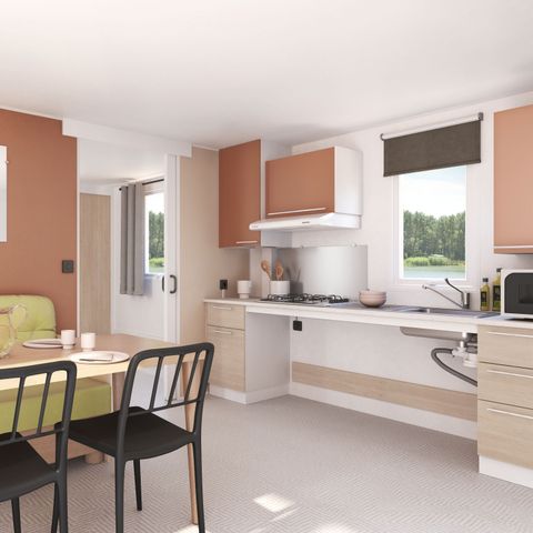 Stacaravan 4 personen - Stacaravan 30m² (2 kamers) + groot halfoverdekt terras 15m2 - PRM toegang