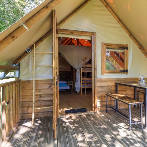 Safaritent 4 personen - Standaard ecolodge tent 20m² - 2 kamers - overdekt terras