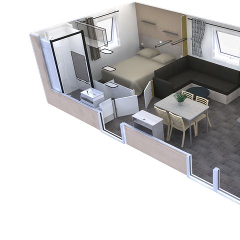 Stacaravan 4 personen - Premium 33m² - 2 kamers - overdekt terras