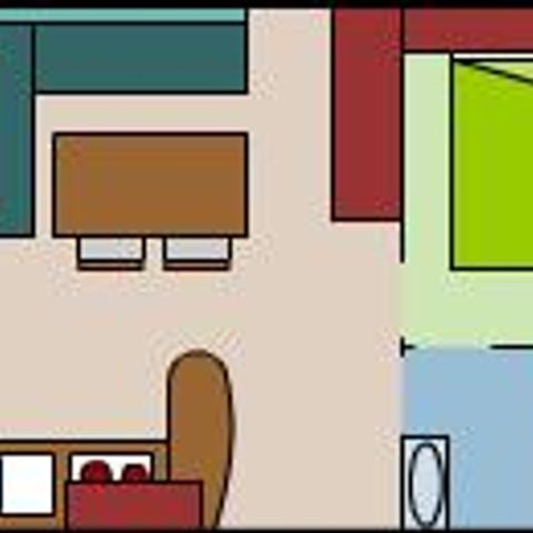 Stacaravan 5 personen - Standaard stacaravan MERCURE 27m² - 2 kamers + 11m² halfoverdekt terras