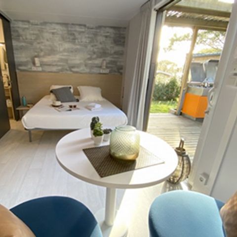 Stacaravan 2 personen - Sunêlia Luxe Taos 1 kamer 27m² - TV - Overdekt terras - Linnen inbegrepen