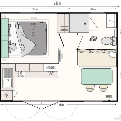 Stacaravan 2 personen - Stacaravan Confort 22m² - 1 kamer + halfoverdekt terras 12m² + TV + Air-conditioning -