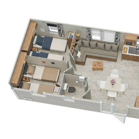 Stacaravan 6 personen - Nieuwe Premium 32m² (3 kamers -6pers.) + Terras + TV + Airconditioning