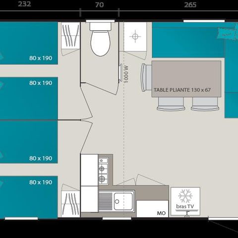 Stacaravan 6 personen - BAHAMAS CONFORT 34m² - 3 kamers - Overdekt terras - Afwasmachine