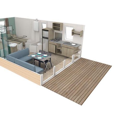 Stacaravan 6 personen - Confort TV - 3 slaapkamers + terras -