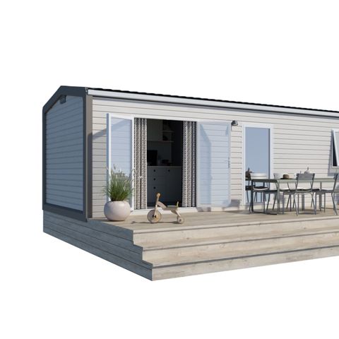 Stacaravan 4 personen - MOBIL HOME CONFORT + DIM 2 SLAAPKAMERS inductiekookplaat koelkast vaatwasser televisie broodrooster waterkoker haardroger