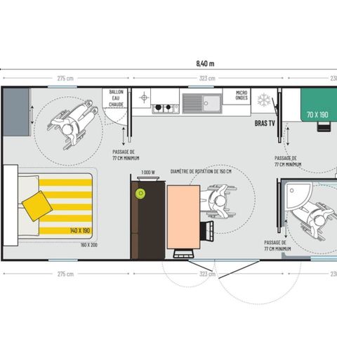 Stacaravan 4 personen - PMR (Persoon met beperkte mobiliteit) 2 slaapkamers