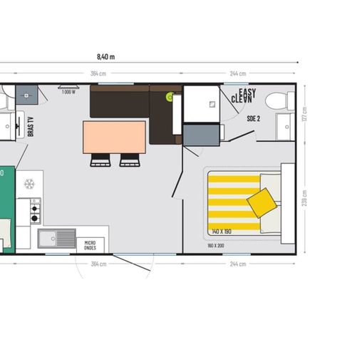 Stacaravan 4 personen - Confort Plus 2 slaapkamers 2 badkamers