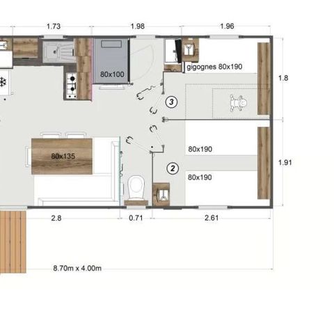 Stacaravan 6 personen - HIVA 3 SLAAPKAMERS 6 PERSONEN