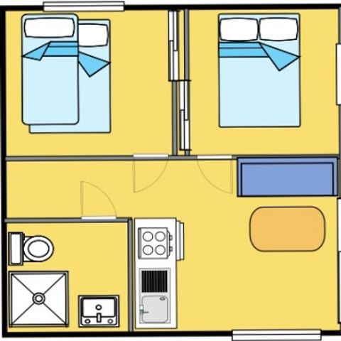 Glampingtent 4 personen - Pagotel 25m² - 3 kamers - 2 slaapkamers * tussen een tent en een stacaravan *