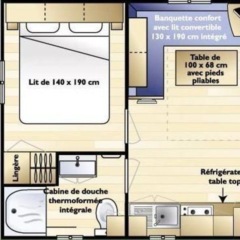 Stacaravan 2 personen - P'tit Marina 16 m² - 2 kamers - 1 slaapkamer