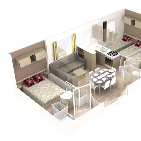 Stacaravan 6 personen - 3 slaapkamers