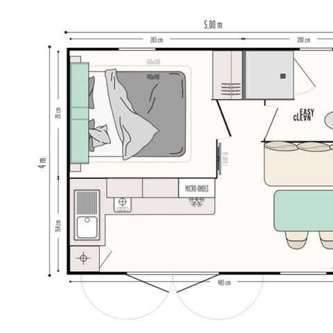 Stacaravan 2 personen - 3 klavers 1 slaapkamer 1 badkamer