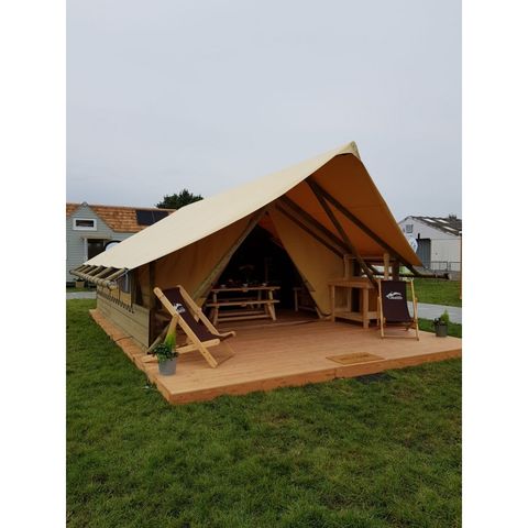 Safaritent 5 personen - Crusoë met sanitair. Aankomst 16.00 uur Vertrek 10.00 uur. Max