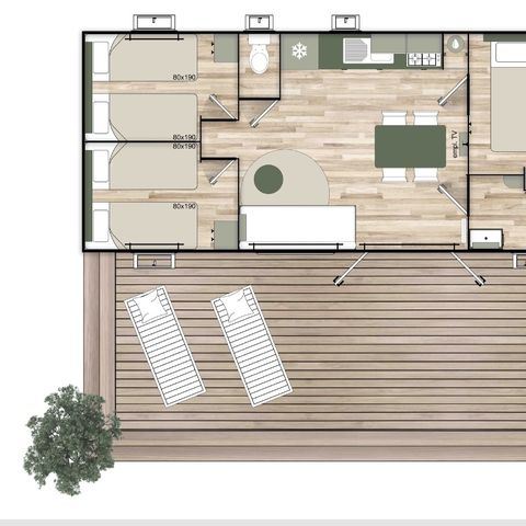 Stacaravan 2 personen - Stacaravan 3 - 35m² - 3 kamers PRIJS VOOR 2 PERSONEN