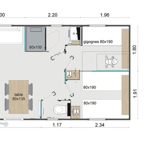 Stacaravan 6 personen - Superieur 3 slaapkamers