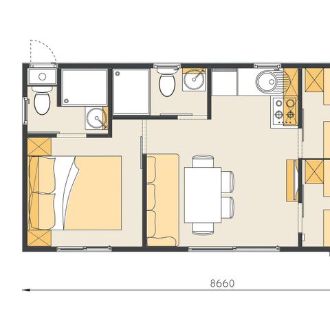 Stacaravan 6 personen - Mobile-home | Comfort | 3 slaapkamers | 6 pers | Verhoogd terras | 2 badkamers | Airconditioning | TV