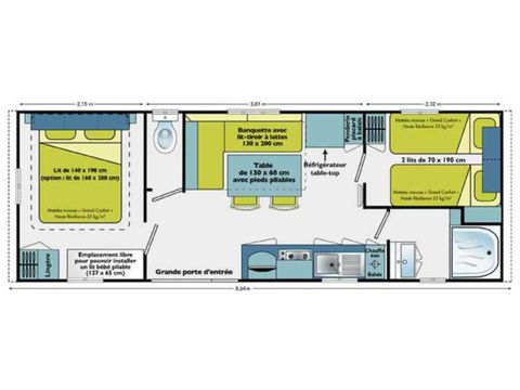 Stacaravan 4 personen - Mougins - Altair - 2 - SLAAPKAMERS - 25 m² Uitzicht op zee