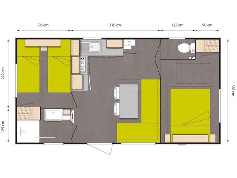 Stacaravan 6 personen - Premium Verveine - 2 slaapkamers + 11.25 m² terras