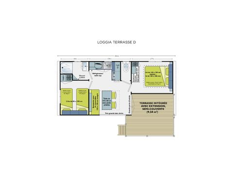 Stacaravan 4 personen - Loggia 25m² + terras - 2 kamers