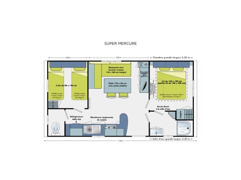 Stacaravan 4 personen - Super Mercure 27.5m² - 2 kamers